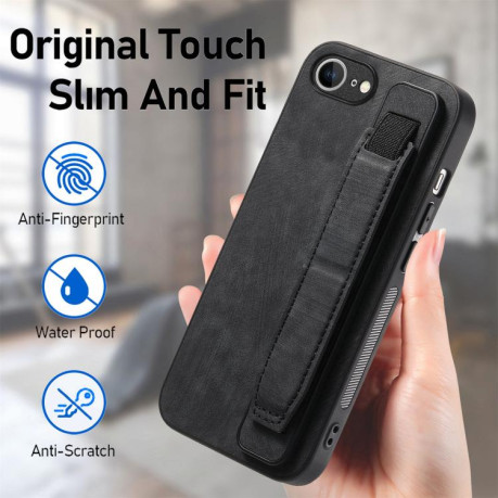 Противоударный чехол Wristband Leather Back для iPhone 16e - черный