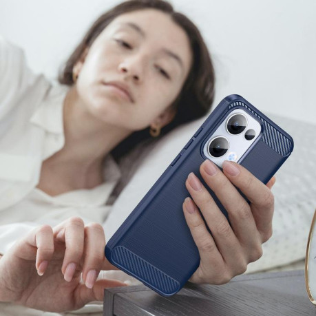 Противоударный чехол Brushed Texture Carbon Fiber на OPPO Reno13 Global - синий
