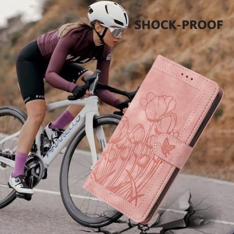 Чохол-книжка Tulips Embossed Leather для iPhone 16e - рожевий