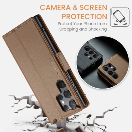 Чохол-книжка CaseMe 023 Butterfly Buckle Litchi RFID Anti-theft Leather для Samsung Galaxy S24 Ultra - коричневий