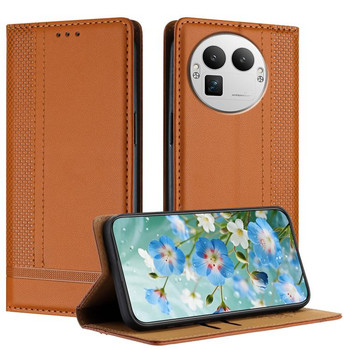 Чехол-книжка из веган-кожи с прострочкой Stitching Design Scratch-Resistant Vegan Leather на Realme GT 8 Pro Global — коричневый