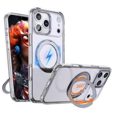 Чехол kalebol с MagSafe и подставкой 360 Metal Ring Holder на iPhone 17 Pro Max - прозрачный