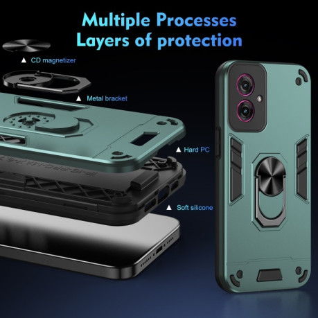 Ударозащитный чехол Shockproof Metal Ring Holder для Motorola Moto G55 - зеленый