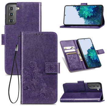 Чехол-книжка Four-leaf Clasp Embossed Buckle на Samsung Galaxy S21 Plus - фиолетовый