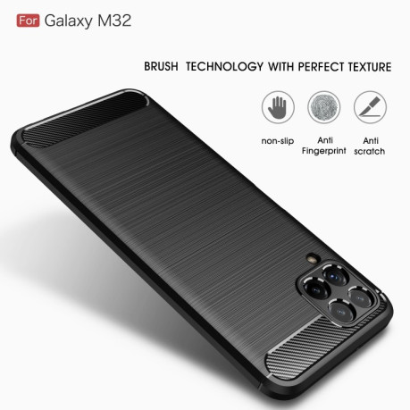Чехол Brushed Texture Carbon Fiber на Samsung Galaxy M32/A22 4G - черный