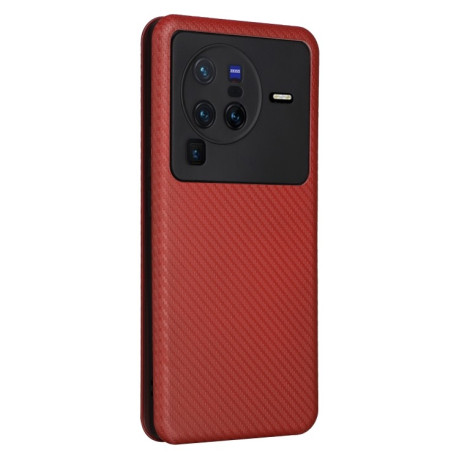 Чохол-книжка Carbon Fiber Texture на Vivo X80 Pro 5G - коричневий