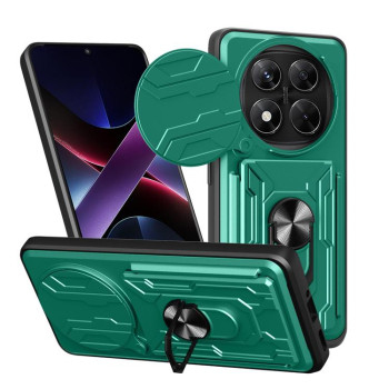 Чехол со шторкой на камеру Sliding Camshield и подставкой на Xiaomi Redmi Note 14 Pro 4G - зеленый