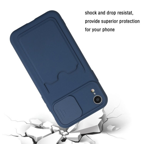 Противоударный чехол Sliding Camera with Card Slot для iPhone XR - темно-синий