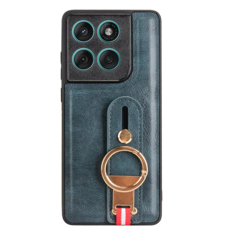 Противоударный чехол Wristband Leather Back для Motorola Edge 60 Fusion - синий
