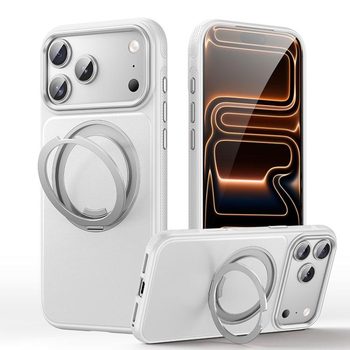 Чохол Escase з шкіряною текстурою та магнітним тримачем на iPhone 18 Pro Max — сріблястий