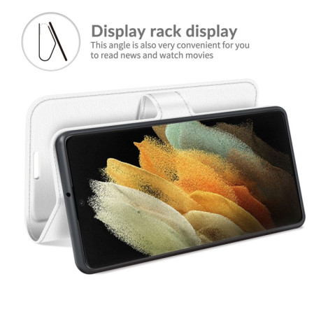 Чехол-книжка Litchi Texture на Samsung Galaxy S22 Ultra 5G - белый