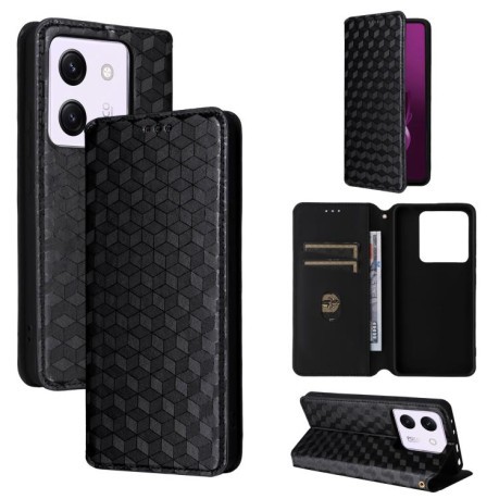 Чехол-книжка Cubic Grid Texture Flip Leather для Xiaomi Poco M7 Pro 5G - черный