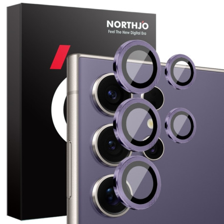 Защитное стекло NORTHJO Glitter Camera Lens Protector Tempered Glass Metal Ring на Samsung Galaxy S25 Ultra 5G - фиолетовое