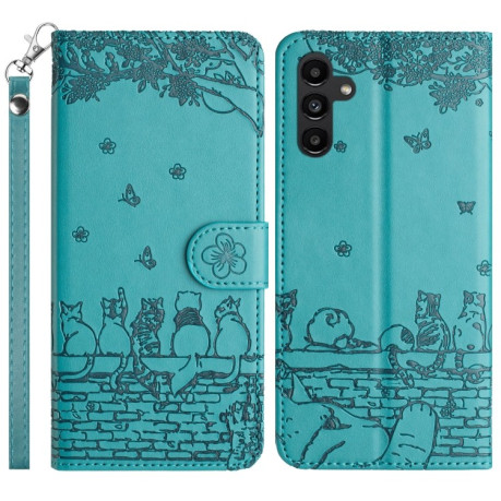 Чехол-книжка Cat Embossing Pattern на Samsung Galaxy S24 FE 5G - синий