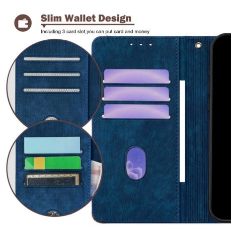 Чохол-книжка Color Stitching Skin Feel із захистом від сканування RFID і магнітним хлястиком для OPPO Reno14 F 5G — синій