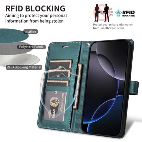 Чехол-книжка Six Card Slots Buckle Leather with Lanyard на Realme C75 - зеленый
