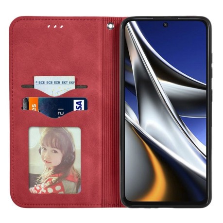 Чехол-книжка Retro Skin Feel Business Magnetic на Xiaomi Poco X4 Pro 5G - красный