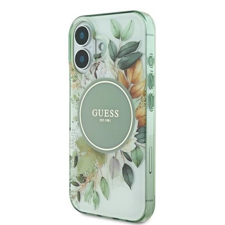 Оригинальный чехол Guess IML Flower &amp; Tonal Circle MagSafe для iPhone 16 - green