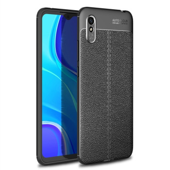 Противоударный чехол Litchi Texture на Xiaomi Redmi 9A - черные