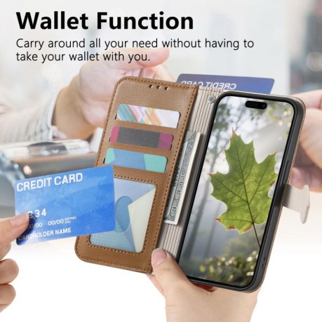 Чохол-книжка Leaf Buckle Zipper Wallet Leather with Strap на блискавці з ремінцем для OPPO Reno14 F 5G — коричневий