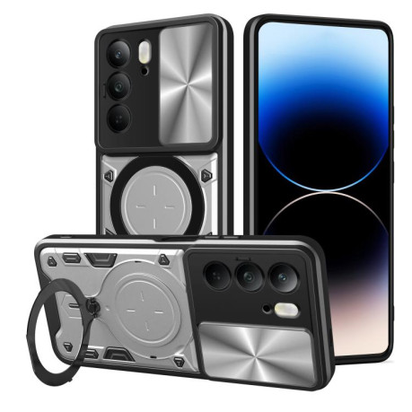Противоударный чехол CD Texture Sliding Camshield Magnetic Holder на Realme C75 4G / 14x 5G Global - серебристый