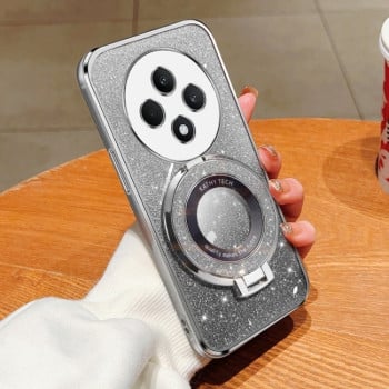 Противоударный чехол Plated Gradient Glitter Round Holder для OPPO Reno12 F/12FS - серебристый