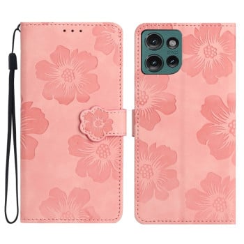 Чехол-книжка Flower Embossing Pattern для Motorola Edge 50 5G - розовый