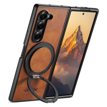 Чохол Suteni G3 Oil Wax 360 Rotation Holder MagSafe на Samsung Galaxy Fold8 Ultra 5G — коричневий