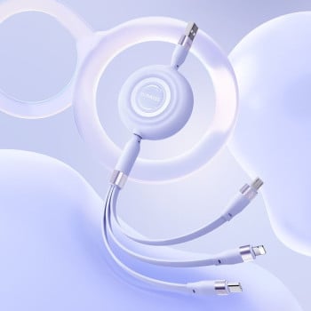 Універсальний зарядний кабель ROMOSS CB256L 1.2m 6A 100W 8 Pin + USB-C/Type-C + Micro USB 3 In 1 Charging Cable - фіолетовий