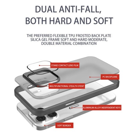 Противоударный чехол Skin Feel Lens Holder Translucent для iPhone 15 Pro Max - черный