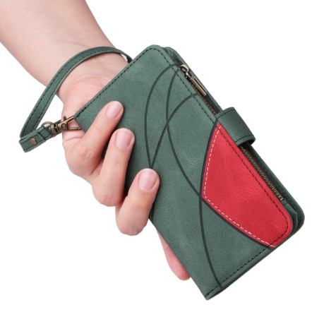 Чехол-книжка Dual-color 9 Card Slots Zipper Wallet Leather для Samsung Galaxy S25 Ultra 5G - зеленый