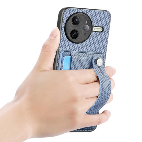 Противоударний чехол Wristband Kickstand Card для Xiaomi Poco F7 Ultra - синій