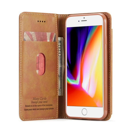 Кожаный чехол- книжка Forwenw Multi-card Series на iPhone SE 3/2 2022/2020/8/7 - коричневый