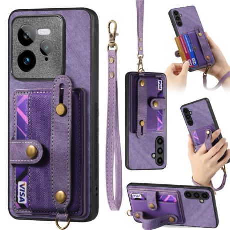 Противоударный чехол Retro Cross Wristband Wallet Leather для Realme GT 7 Pro - фиолетовый