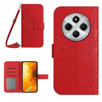 Чехол-книжка Skin Feel с рисунком подсолнуха на Redmi 14C 4G/Poco C75/Redmi A4 5G  - красный