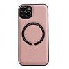 Противоударный чехол Litchi Texture Magsafe для  iPhone 14 Plus - розовый