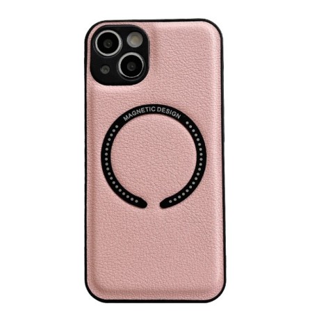 Протиударний чохол Litchi Texture Magsafe для iPhone 14 - рожевий