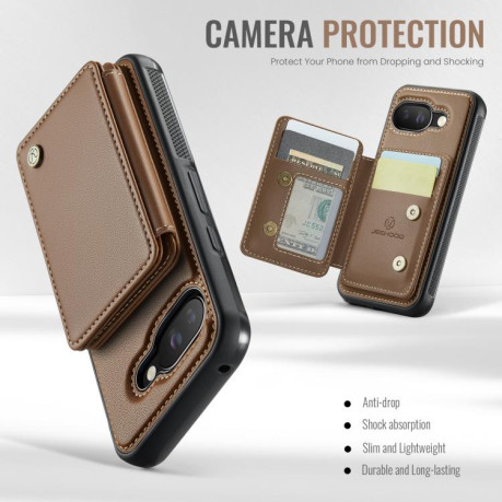 Чехол JEEHOOD J05 Business Magnetic Style RFID Leather для Google Pixel 9a - коричневый