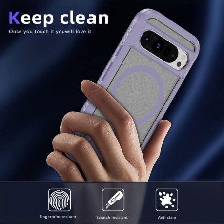 Противоударный чехол Guard MagSafe Holder Matte PC Hybrid для Google Pixel 9 Pro - Purple Transparent