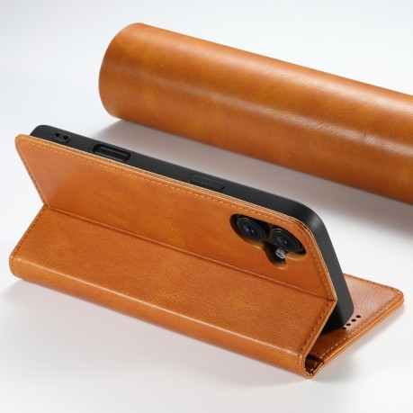 Противоударный чехол Suteni H02 Leather Wallet Stand для iPhone 16 Plus - хаки