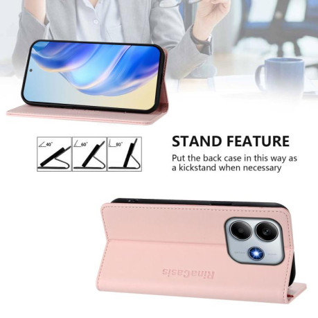 Чехол-книжка RC01 Dual-Folded Magnetic Suction RFID Leather на Xiaomi Poco M7 Pro 5G - розовый