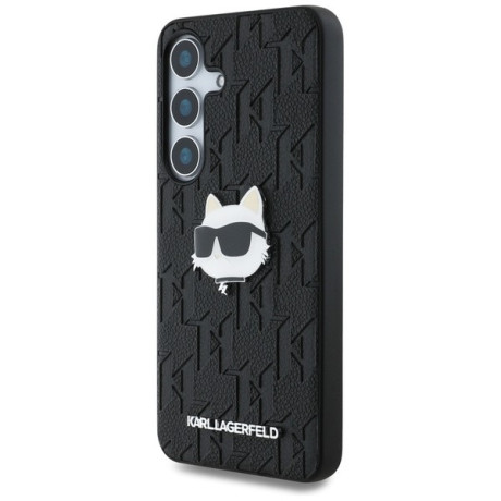 Оригинальный чехол Karl Lagerfeld Leather Monogram Pin Logo Choupette Head для Samsung Galaxy S25 - Black