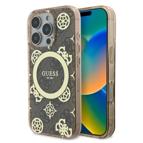 Оригинальный чехол Guess IML Peony On 4G Background MagSafe для iPhone 16 Pro - Brown