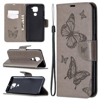 Чехол-книжка Butterflies Pattern на Xiaomi Redmi 10X / Note 9 - серый