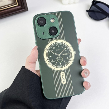 Противоударный чехол Clock Pattern Magnetic Lens Protection на iPhone 15 - зеленый