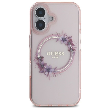 Оригинальный чехол Guess IML Flowers Wreath MagSafe для iPhone 16 - Pink