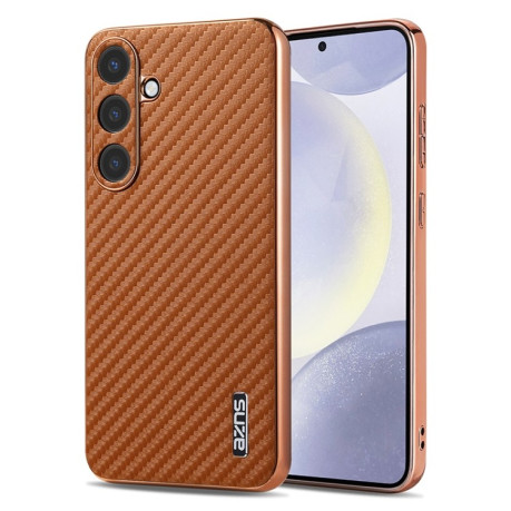 Ударозахисний чохол AZNS Electroplated Edge Carbon Fiber Texture  для Samsung Galaxy S25+ 5G - коричневий