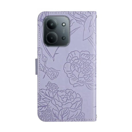 Чохол-книжка з тисненням &quot;метелика&quot; та магнітним хлястиком на Xiaomi Redmi 15C 5G / 4G EU 173mm - фіолетовий