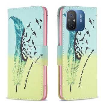 Чехол-книжка Colored Drawing Pattern для Xiaomi Redmi Poco C55/Redmi 12C/11A- Feather