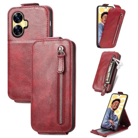 Флип-чехол Zipper Wallet Vertical для Realme C55 - красный